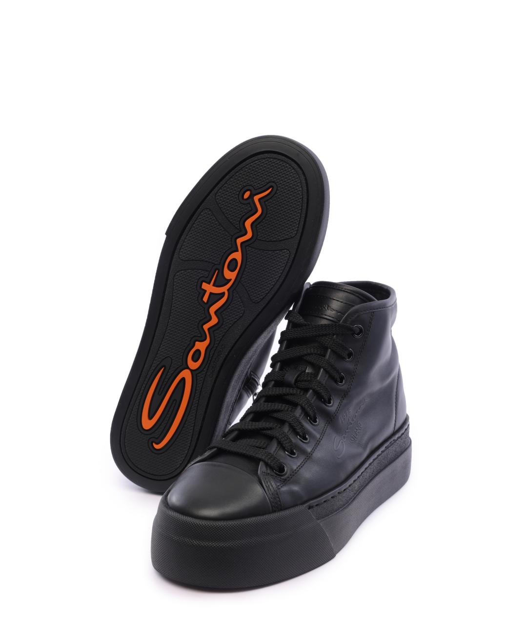 SANTONI Черные кожаные кеды, фото 5