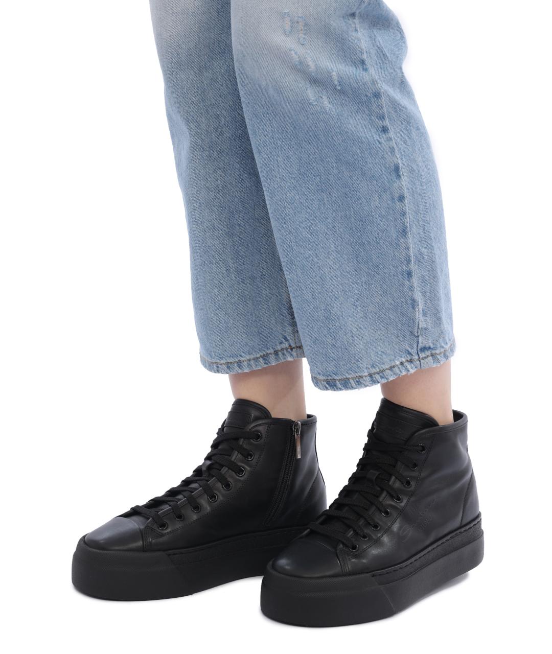 SANTONI Черные кожаные кеды, фото 7