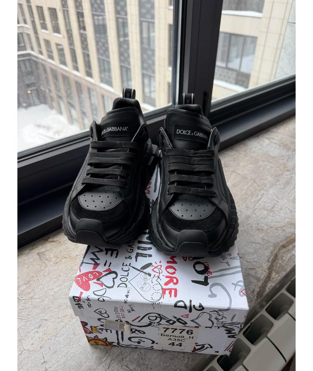 DOLCE&GABBANA Черные кожаные кроссовки, фото 2