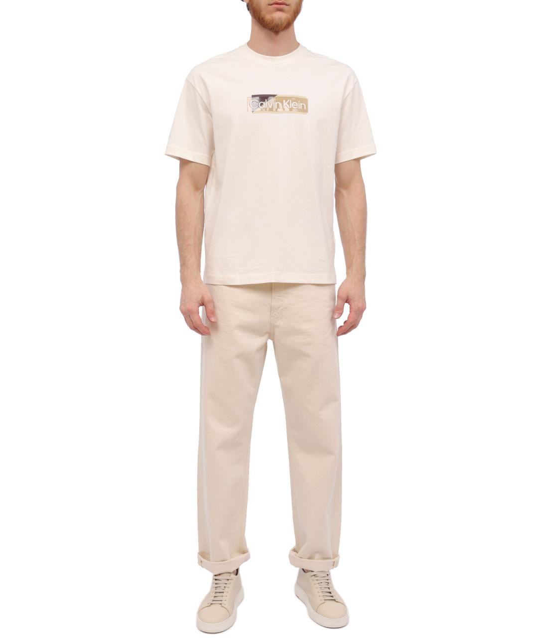 CALVIN KLEIN Бежевые хлопковые прямые джинсы, фото 2