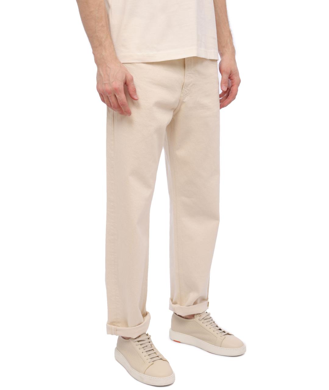 CALVIN KLEIN Бежевые хлопковые прямые джинсы, фото 3