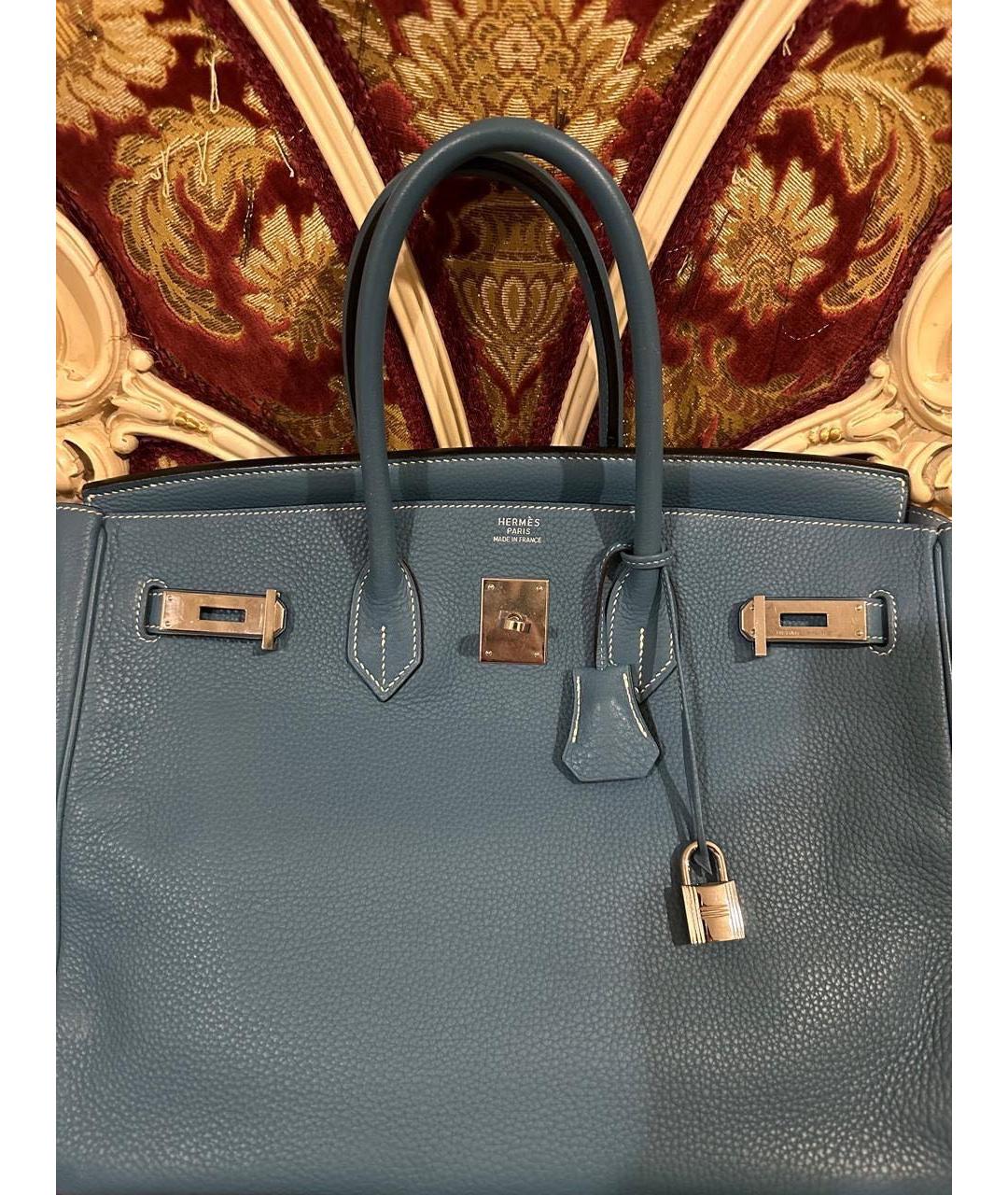 HERMES Голубая кожаная сумка с короткими ручками, фото 2