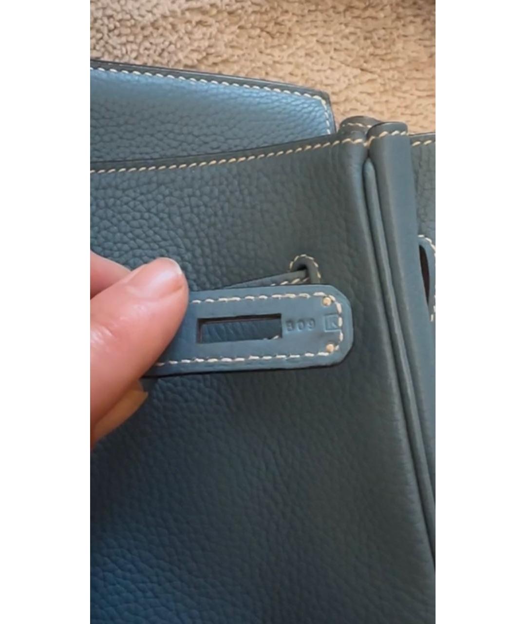 HERMES Голубая кожаная сумка с короткими ручками, фото 3