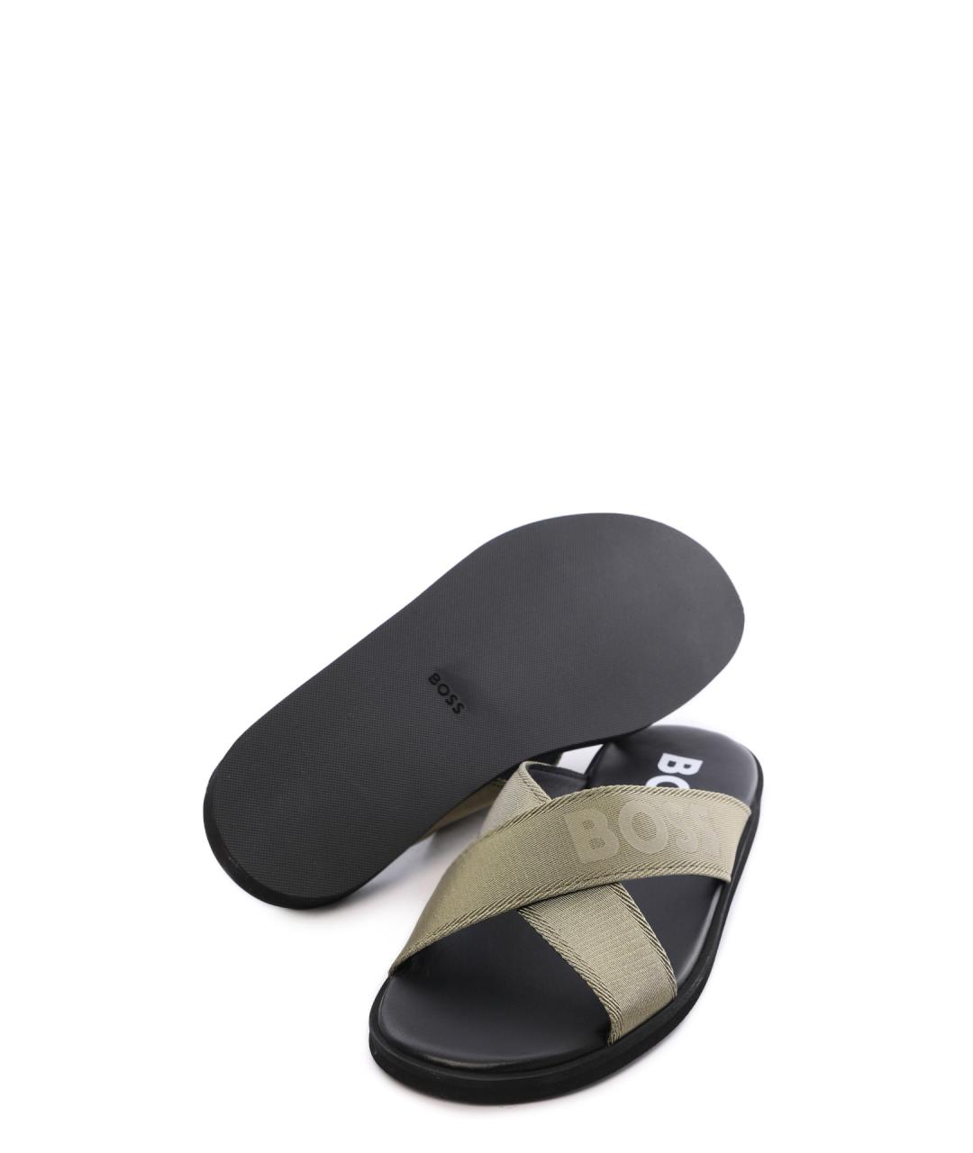 HUGO BOSS Зеленые текстильные шлепанцы, фото 5