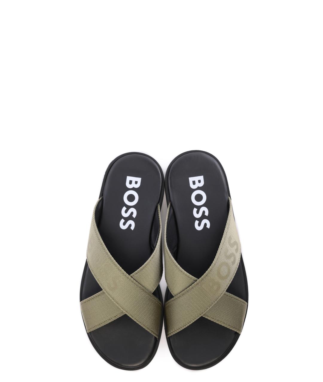 HUGO BOSS Зеленые текстильные шлепанцы, фото 4