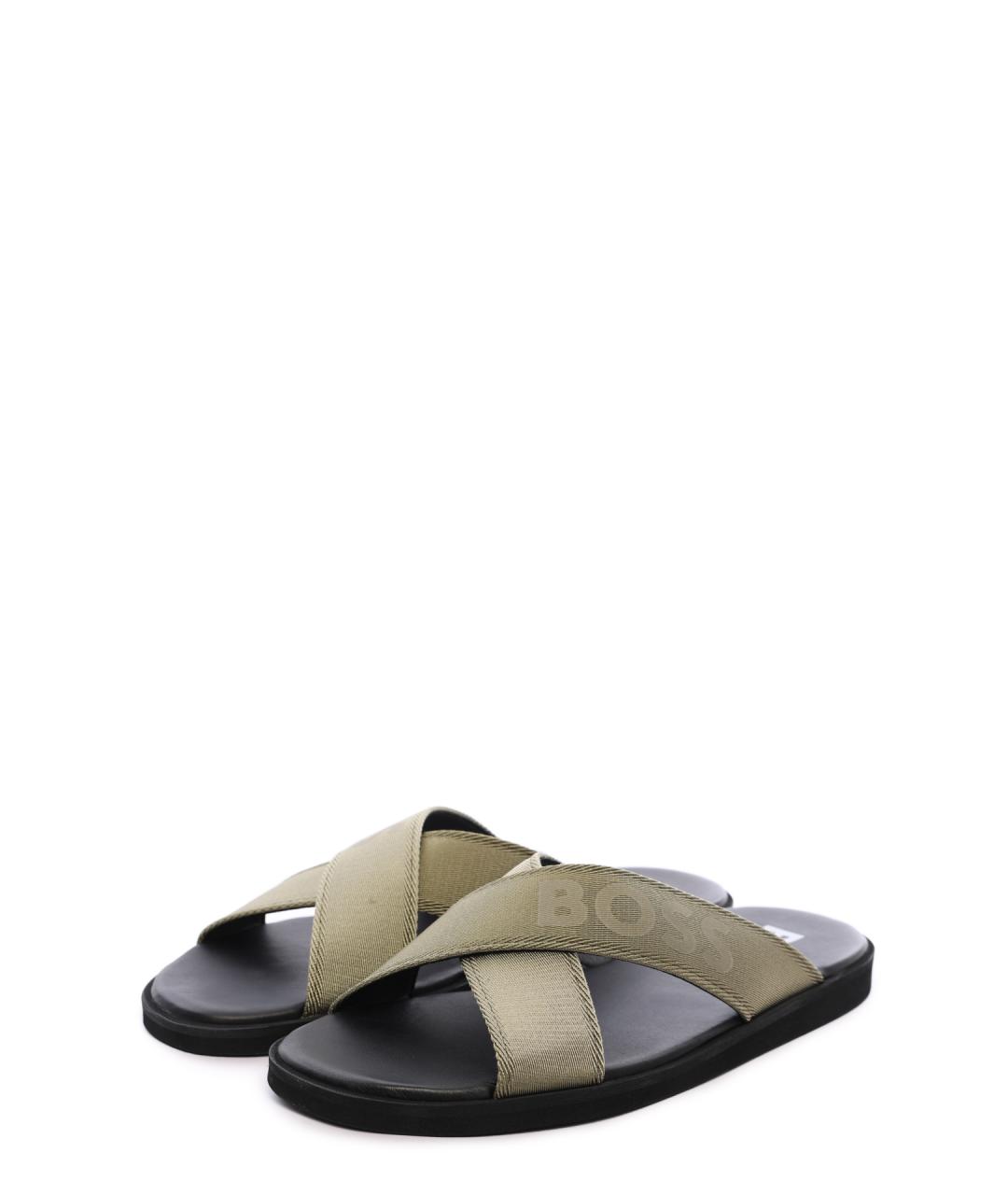 HUGO BOSS Зеленые текстильные шлепанцы, фото 2