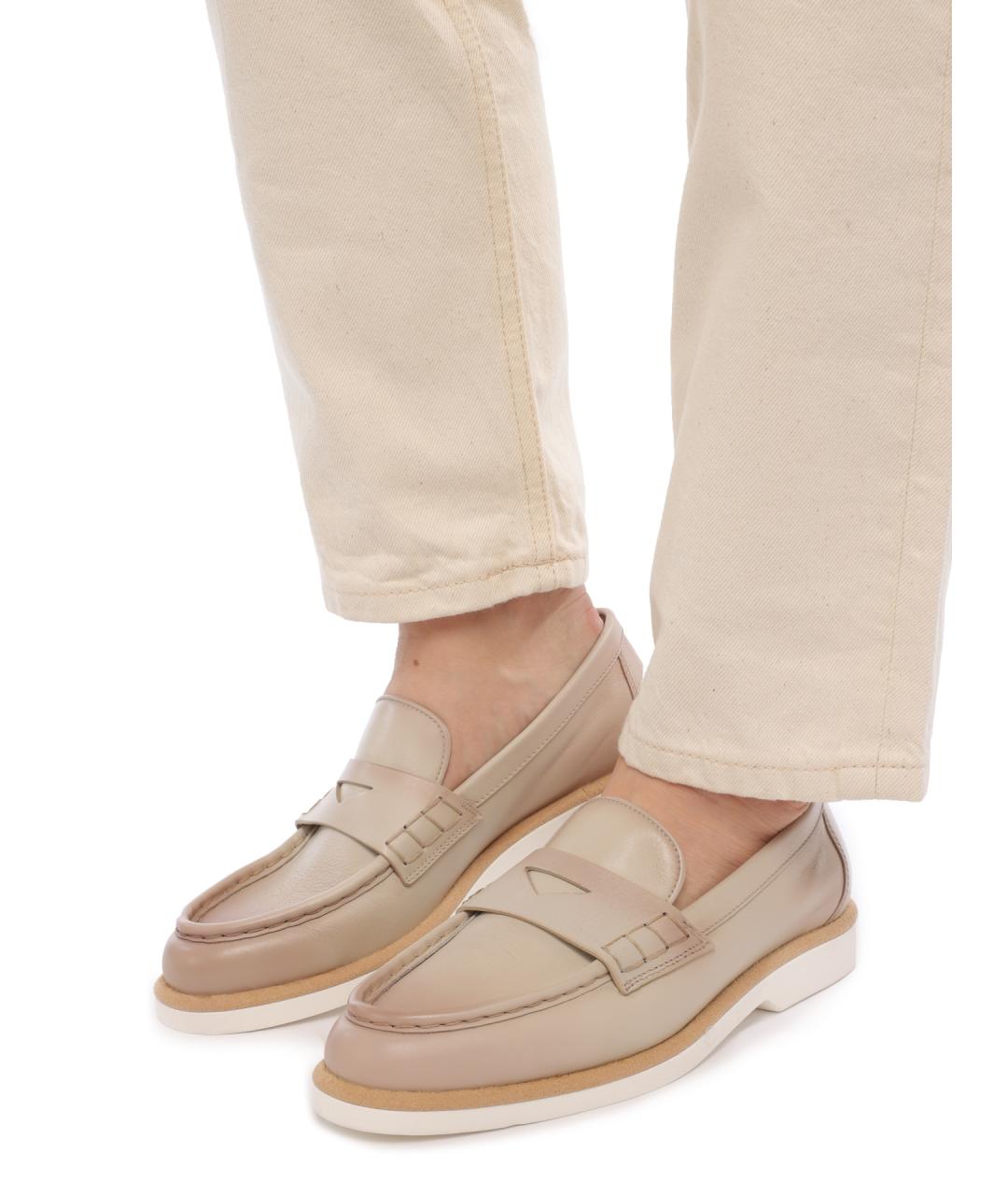 SANTONI Бежевые кожаные лоферы, фото 7