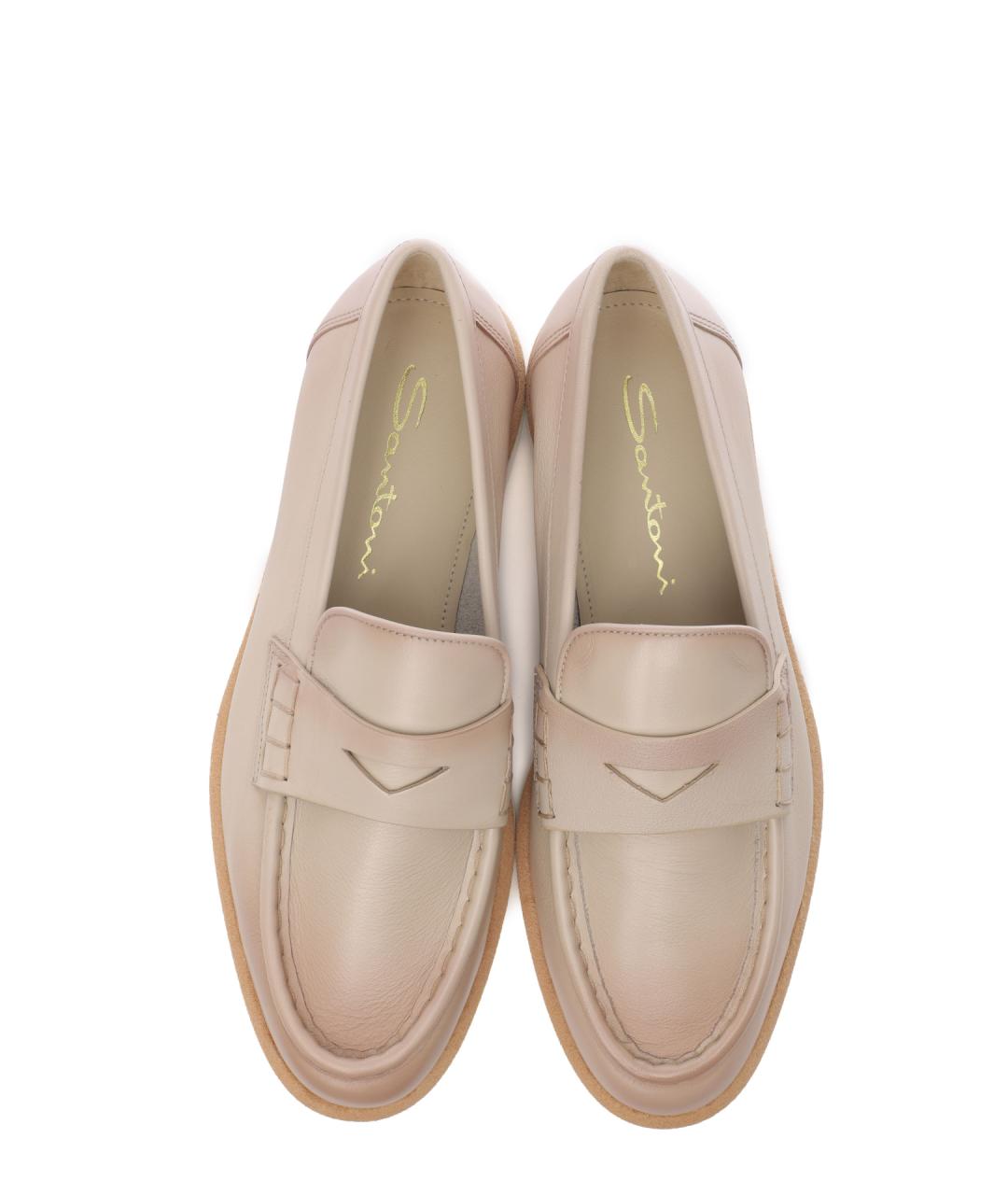 SANTONI Бежевые кожаные лоферы, фото 5