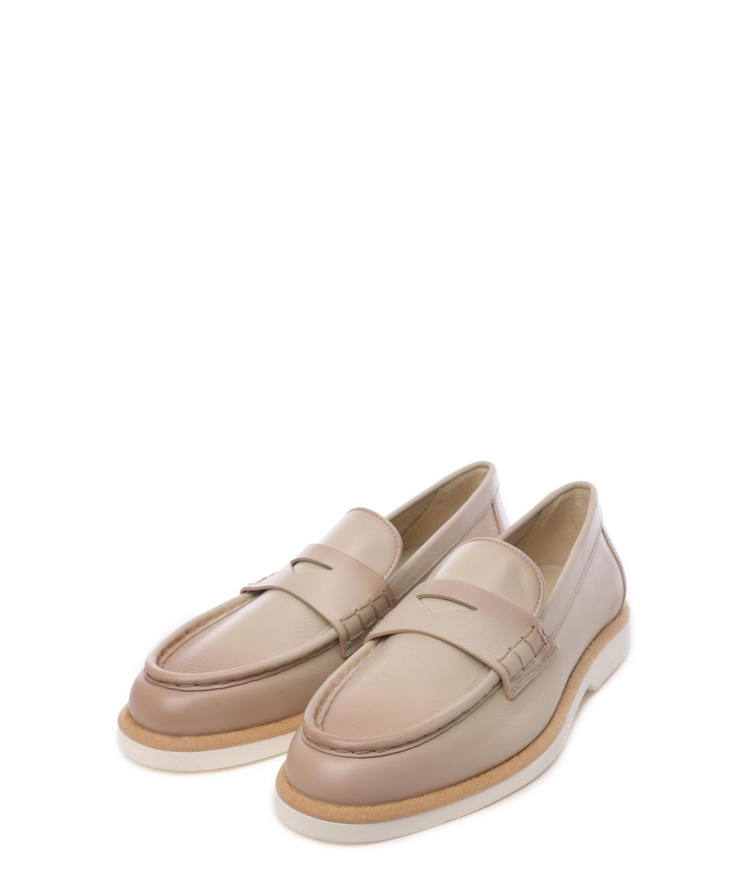 SANTONI Бежевые кожаные лоферы, фото 2