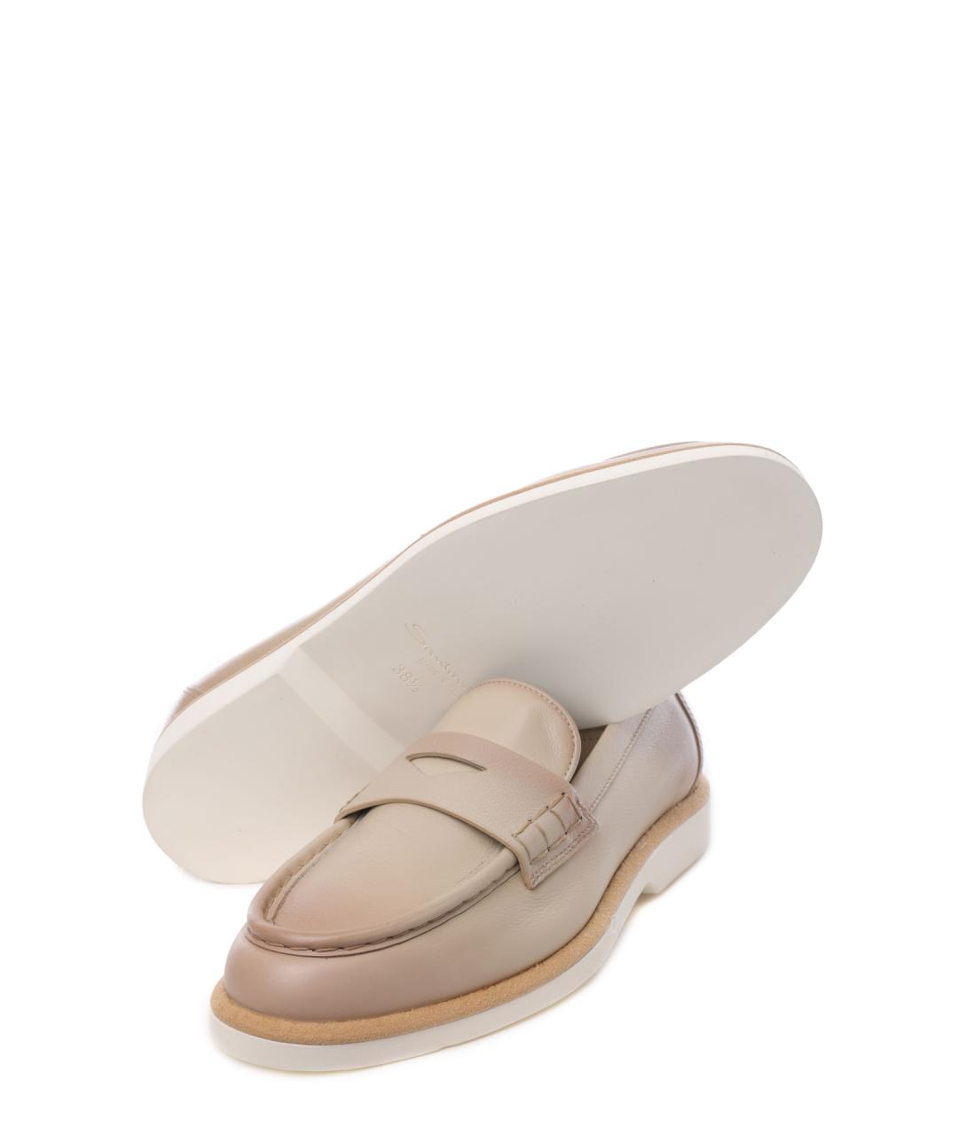 SANTONI Бежевые кожаные лоферы, фото 4
