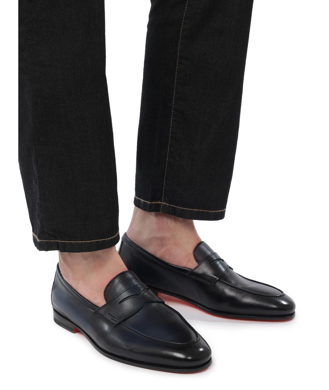 SANTONI Темно-синие кожаные лоферы, фото 7
