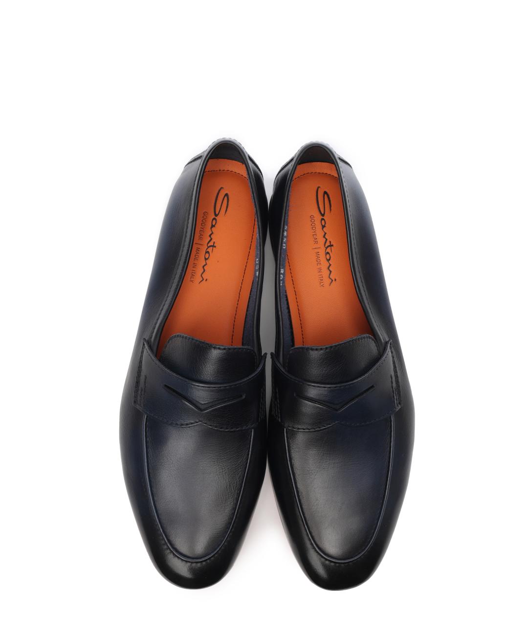 SANTONI Темно-синие кожаные лоферы, фото 5