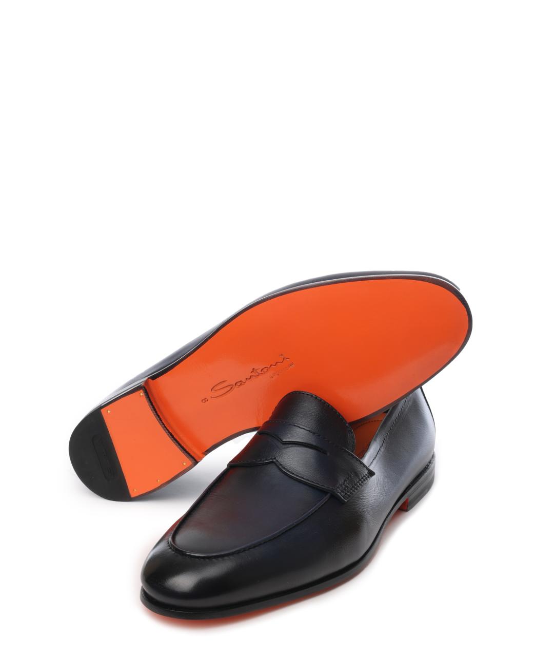 SANTONI Темно-синие кожаные лоферы, фото 4
