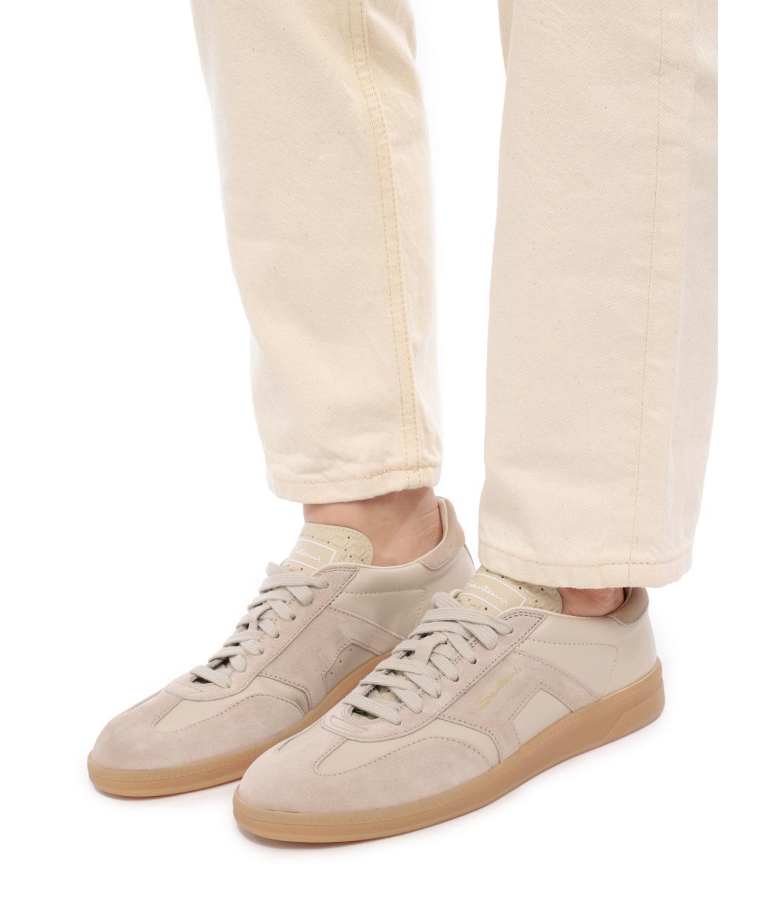 SANTONI Бежевые кожаные кеды, фото 7