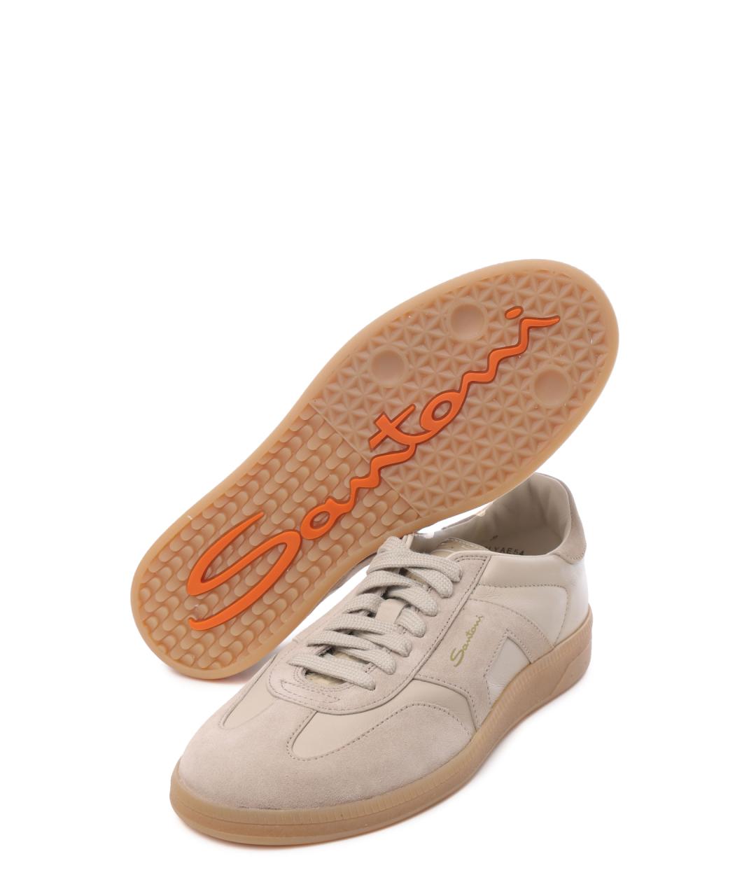 SANTONI Бежевые кожаные кеды, фото 4