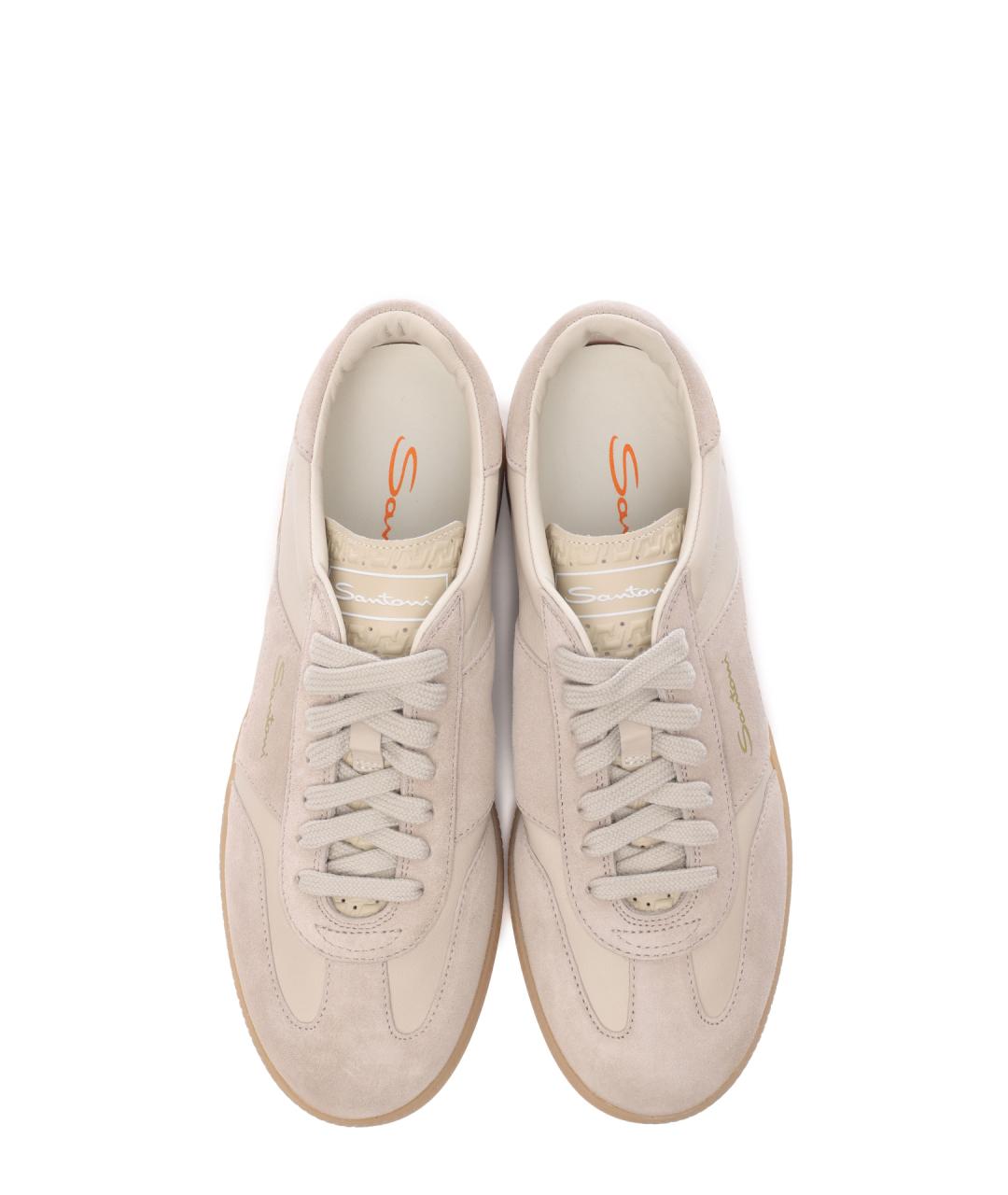 SANTONI Бежевые кожаные кеды, фото 5
