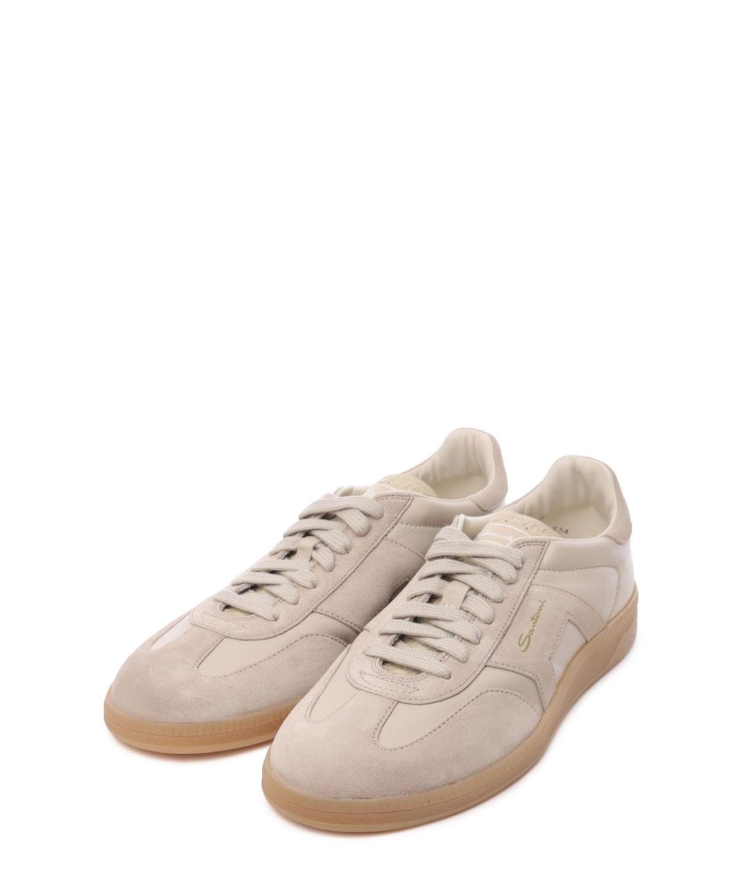 SANTONI Бежевые кожаные кеды, фото 2