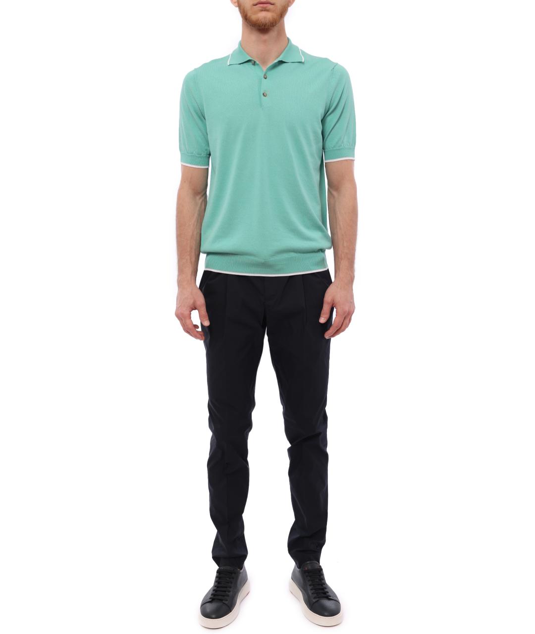 PESERICO Голубое хлопковое поло с коротким рукавом, фото 3