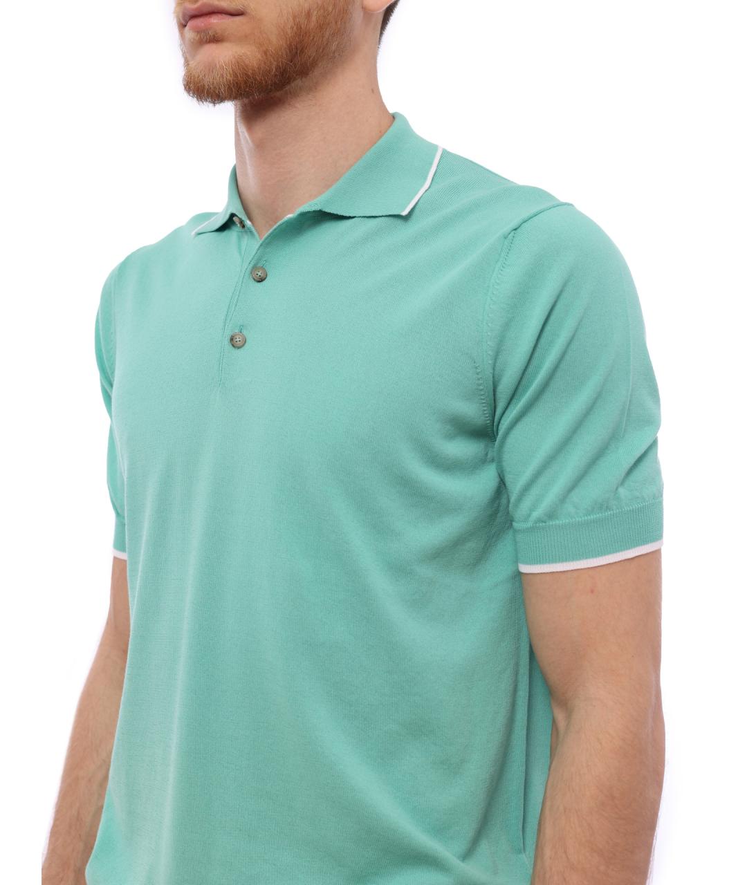 PESERICO Голубое хлопковое поло с коротким рукавом, фото 4