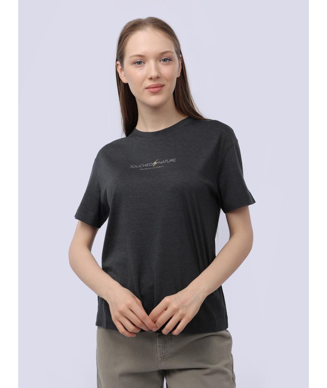 BRUNELLO CUCINELLI Серая хлопковая футболка, фото 3