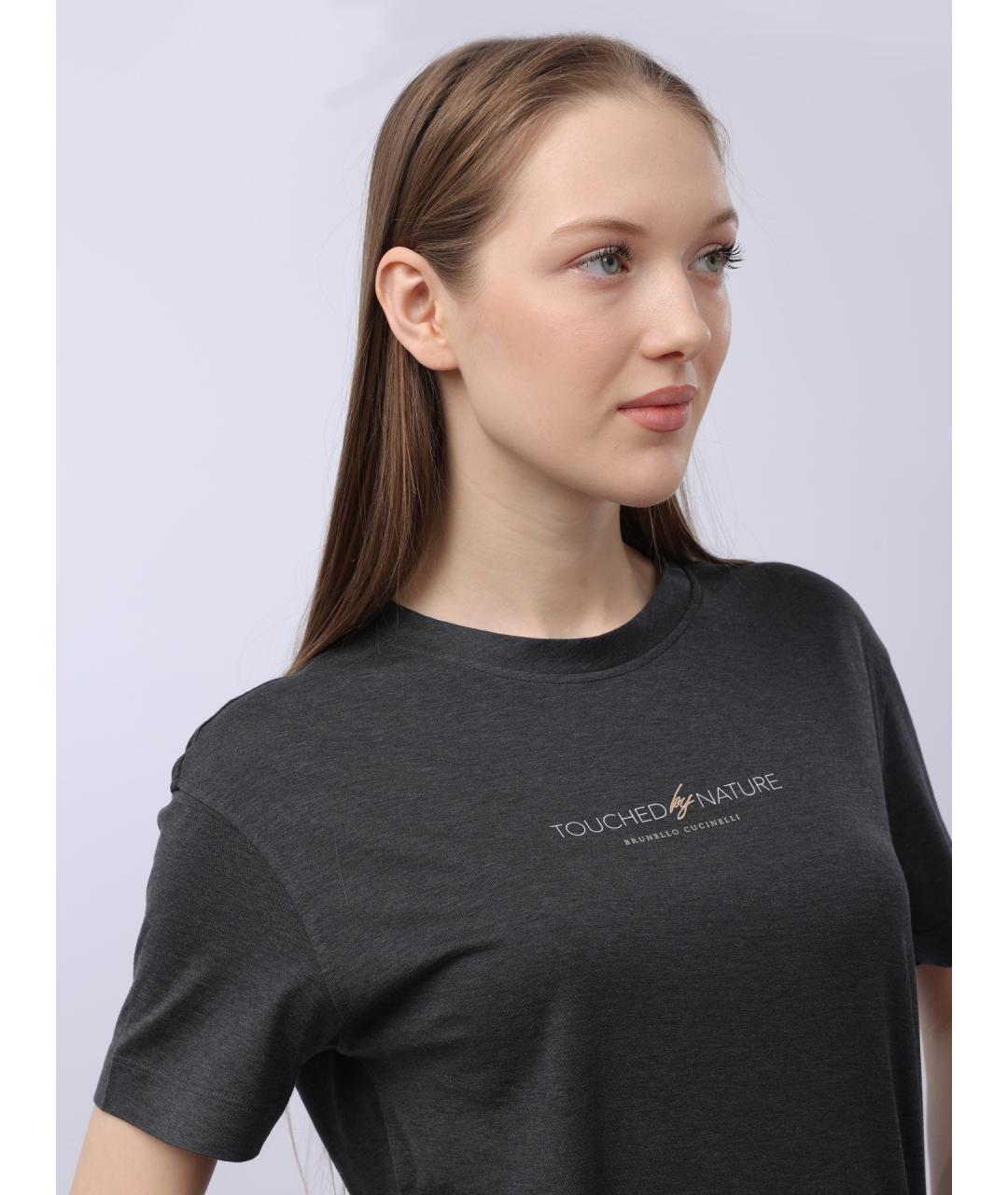 BRUNELLO CUCINELLI Серая хлопковая футболка, фото 5