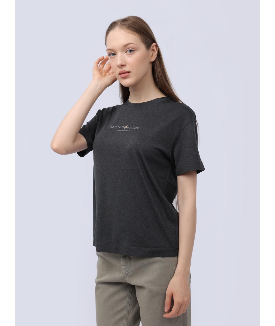 BRUNELLO CUCINELLI Серая хлопковая футболка, фото 4