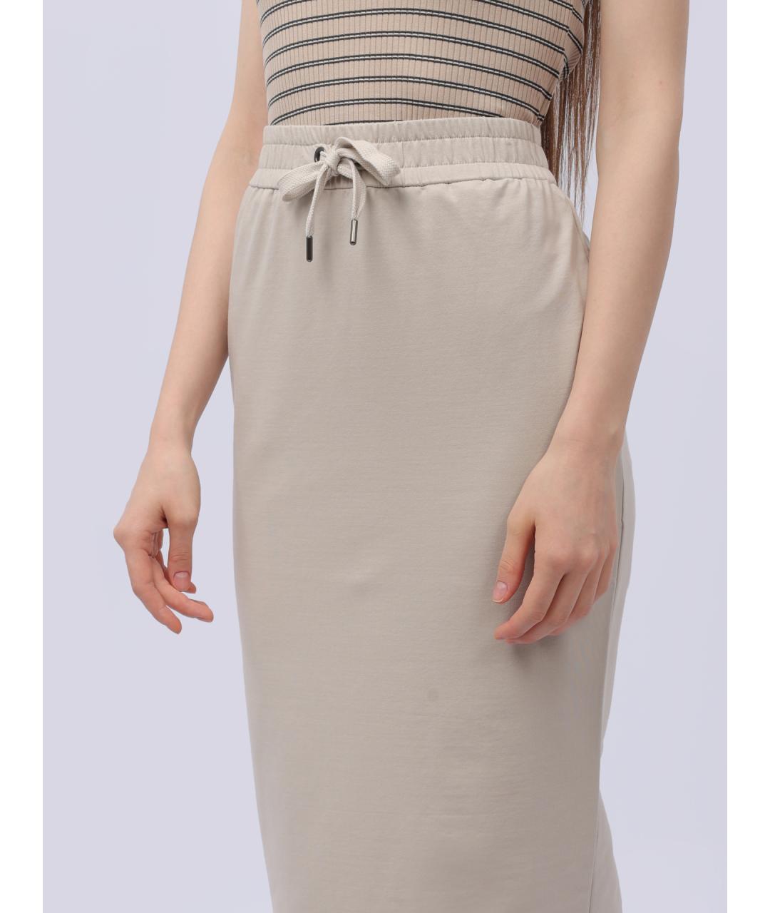 BRUNELLO CUCINELLI Бежевая хлопко-эластановая юбка миди, фото 4