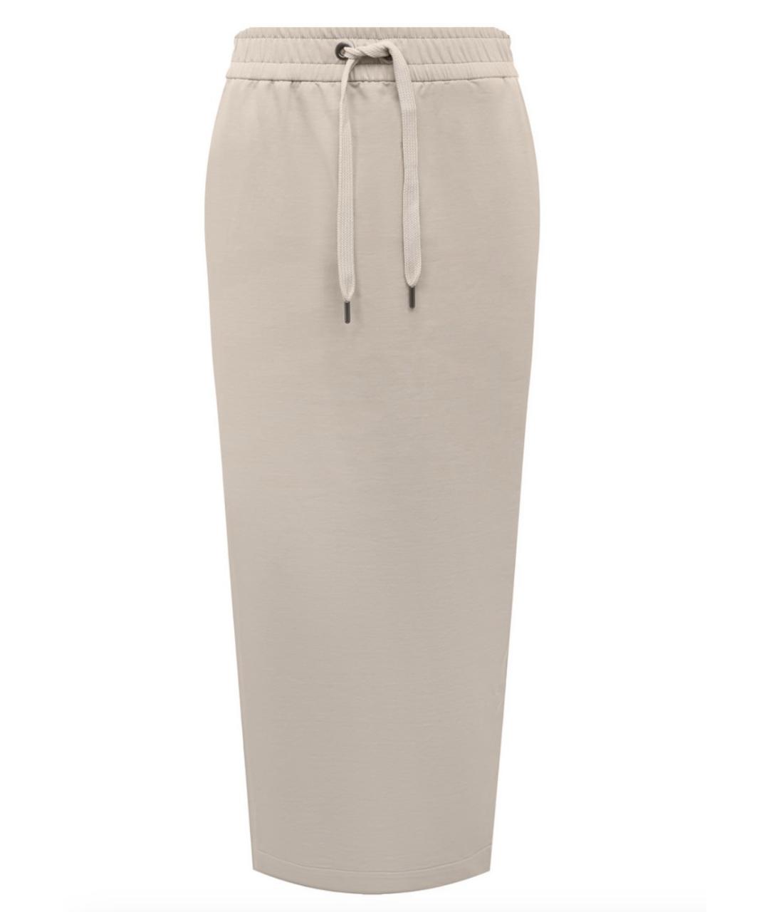 BRUNELLO CUCINELLI Бежевая хлопко-эластановая юбка миди, фото 1