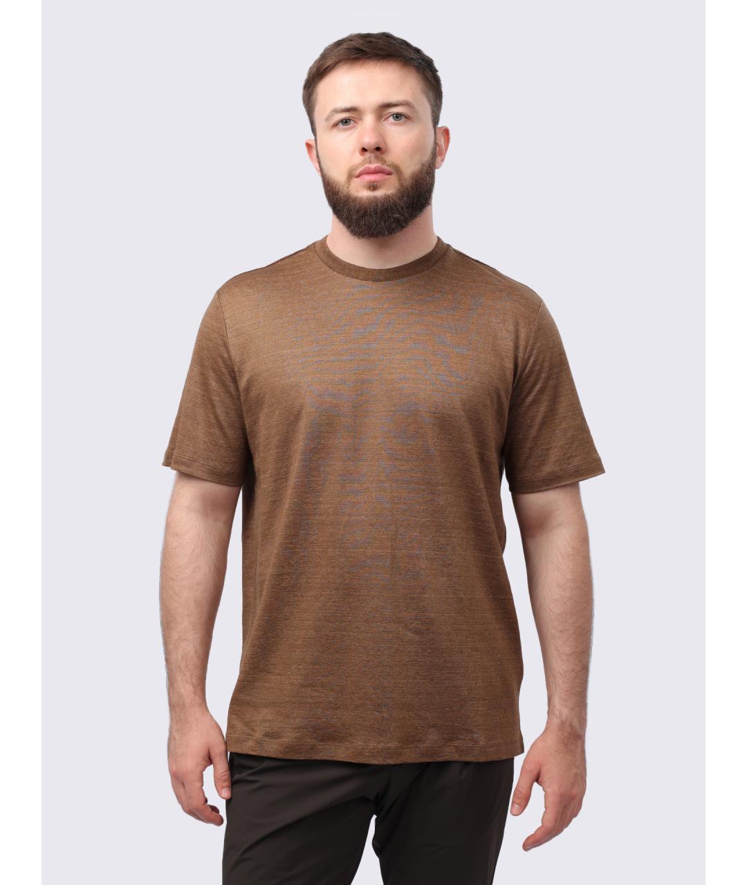 HERNO Коричневая хлопко-леновая футболка, фото 3