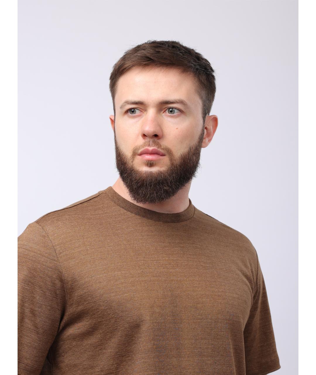 HERNO Коричневая хлопко-леновая футболка, фото 5