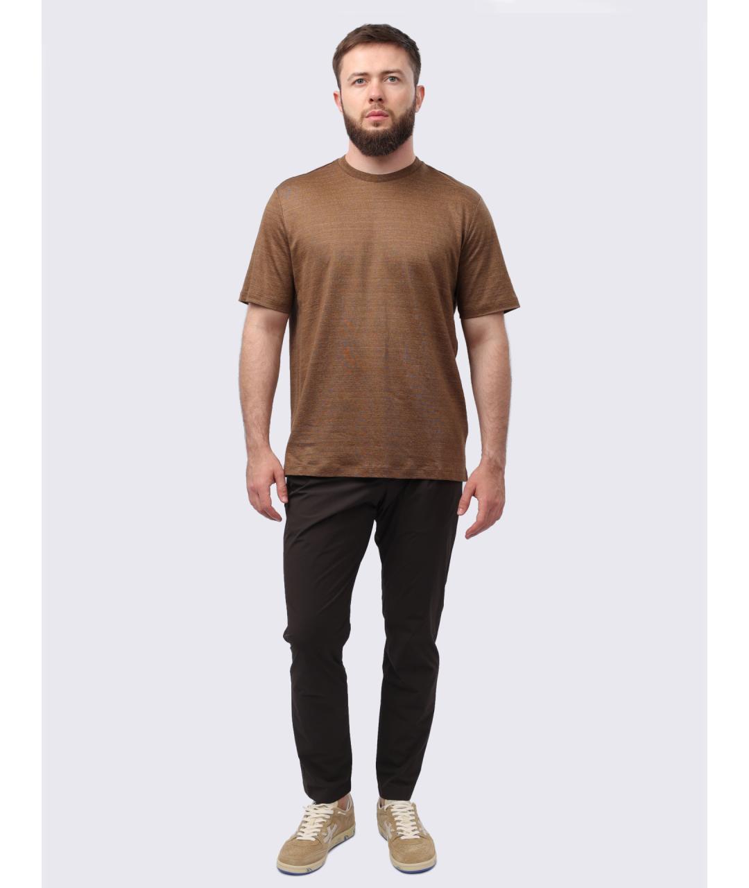 HERNO Коричневая хлопко-леновая футболка, фото 2