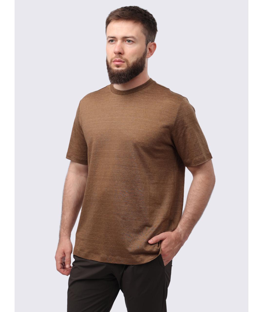 HERNO Коричневая хлопко-леновая футболка, фото 4