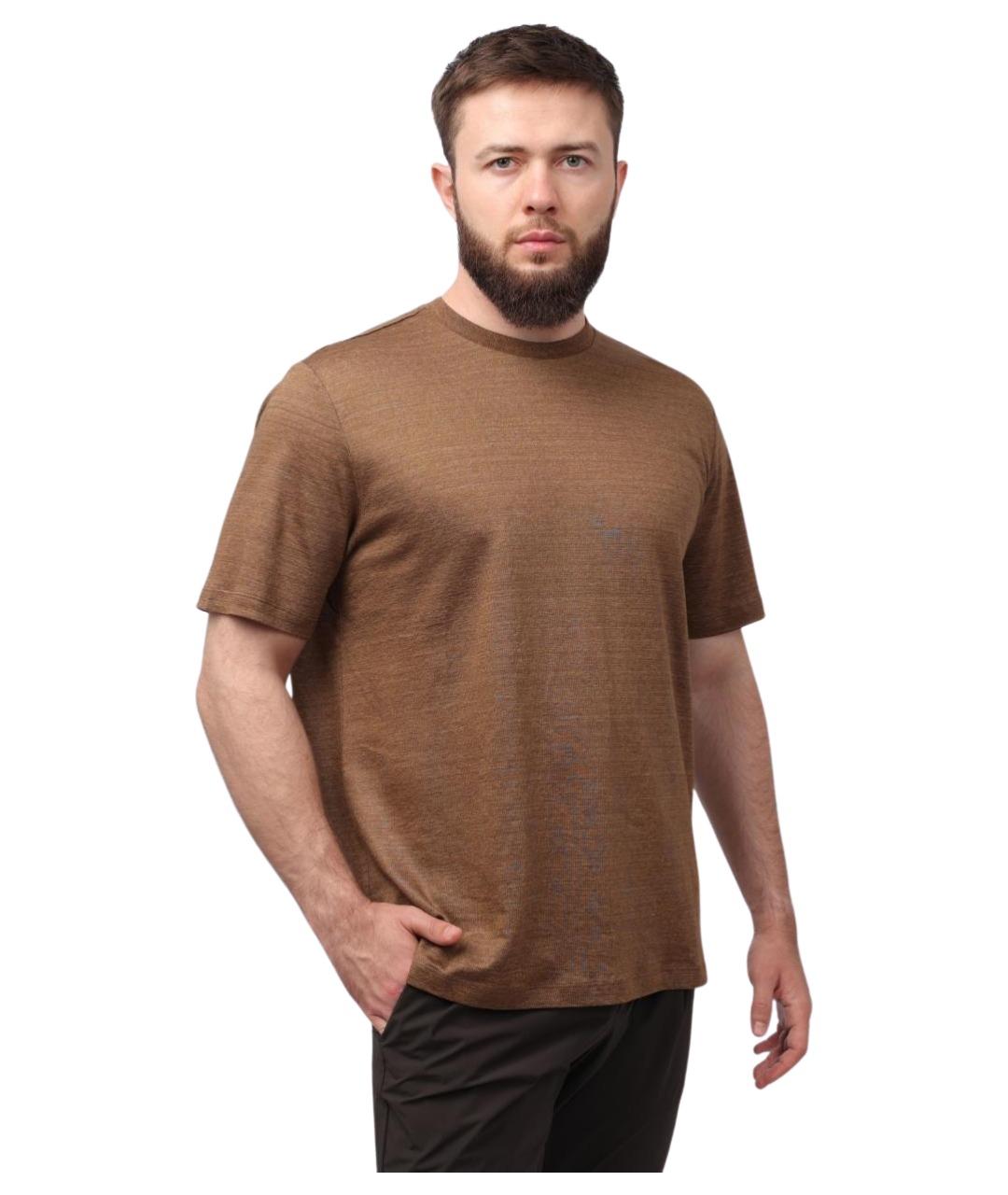 HERNO Коричневая хлопко-леновая футболка, фото 1