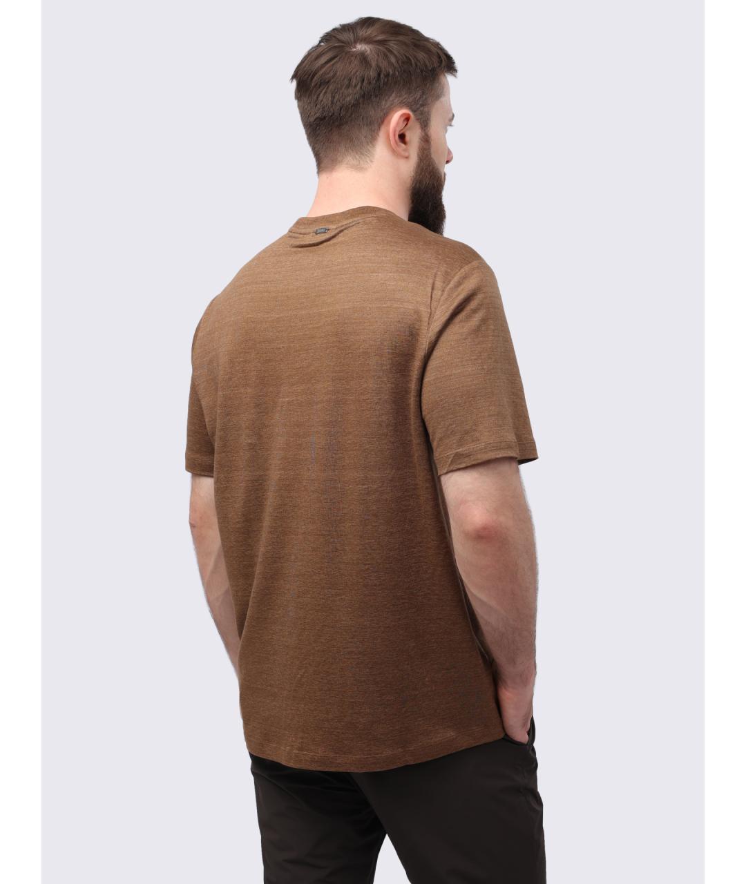 HERNO Коричневая хлопко-леновая футболка, фото 6