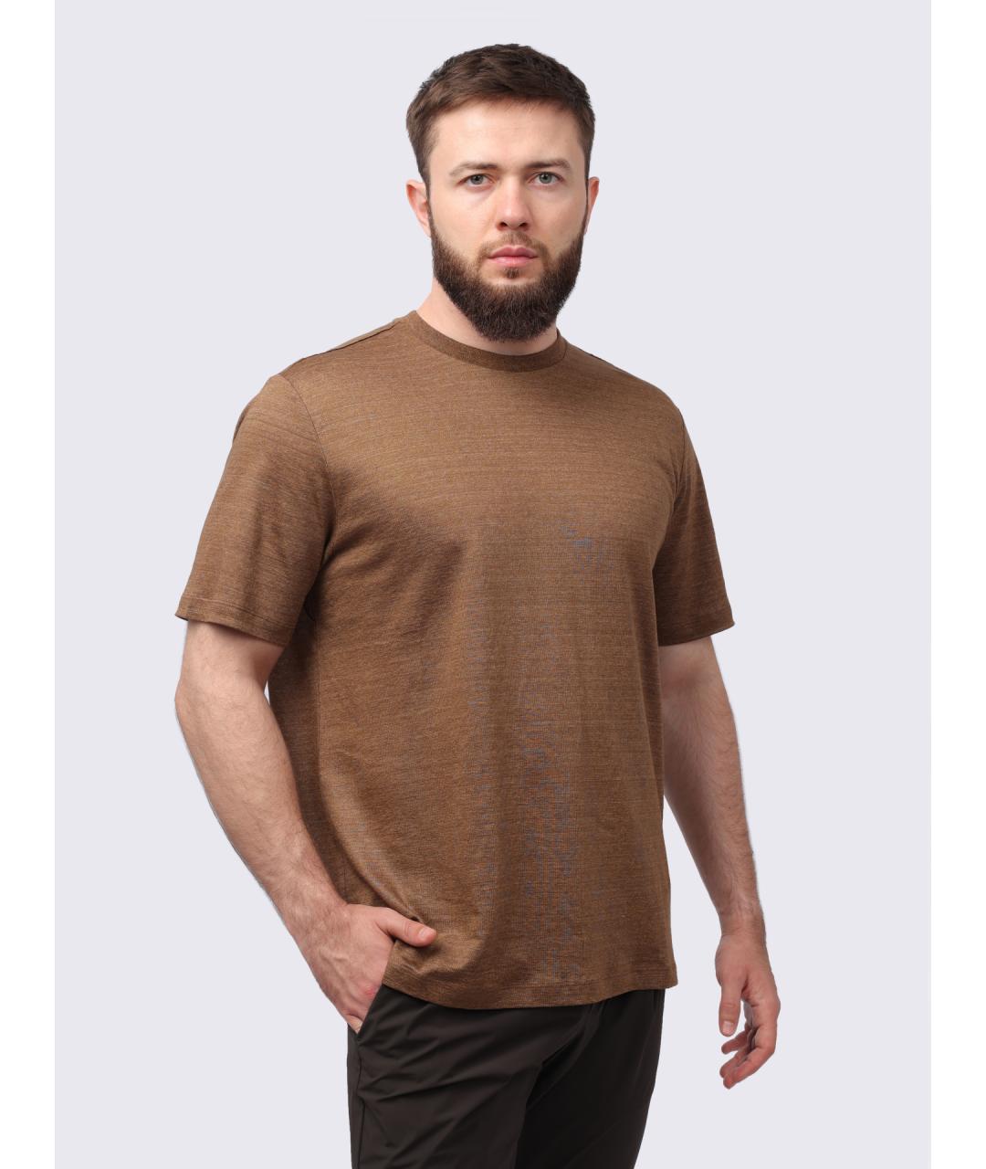 HERNO Коричневая хлопко-леновая футболка, фото 7