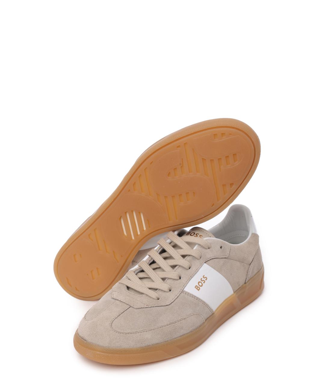 HUGO BOSS Бежевые замшевые низкие кроссовки / кеды, фото 4