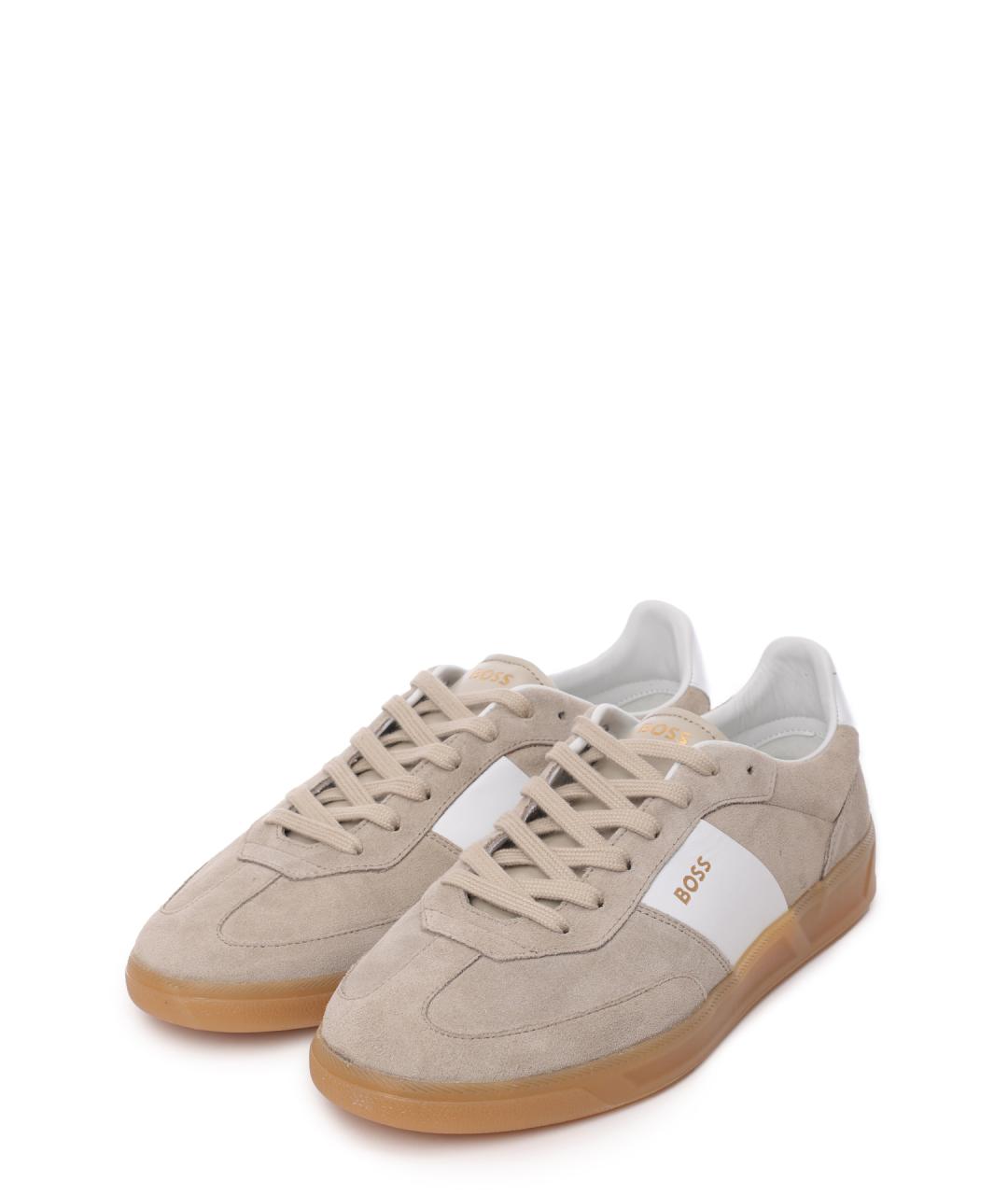 HUGO BOSS Бежевые замшевые низкие кроссовки / кеды, фото 2