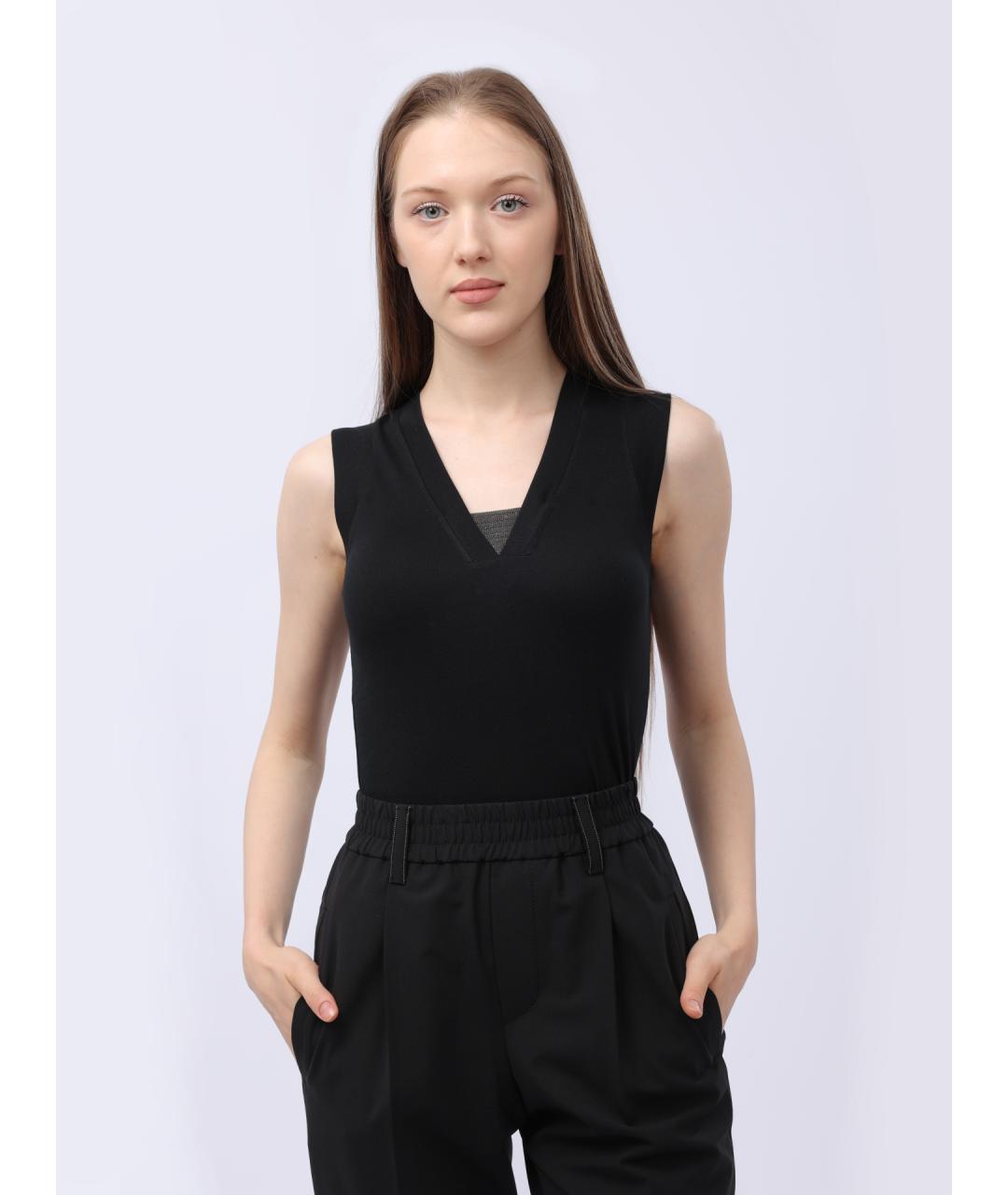 BRUNELLO CUCINELLI Черная хлопковая майка, фото 3