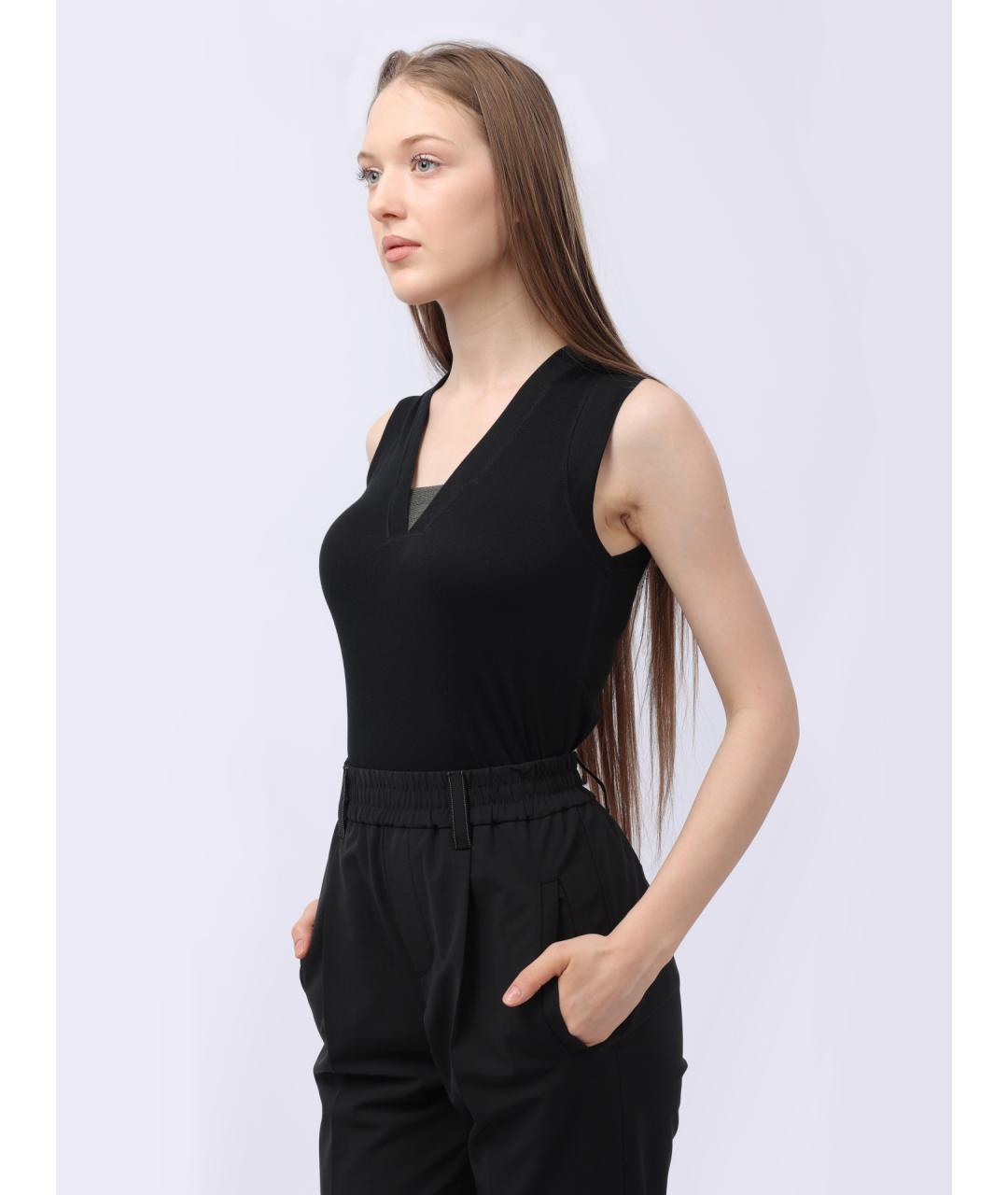 BRUNELLO CUCINELLI Черная хлопковая майка, фото 4