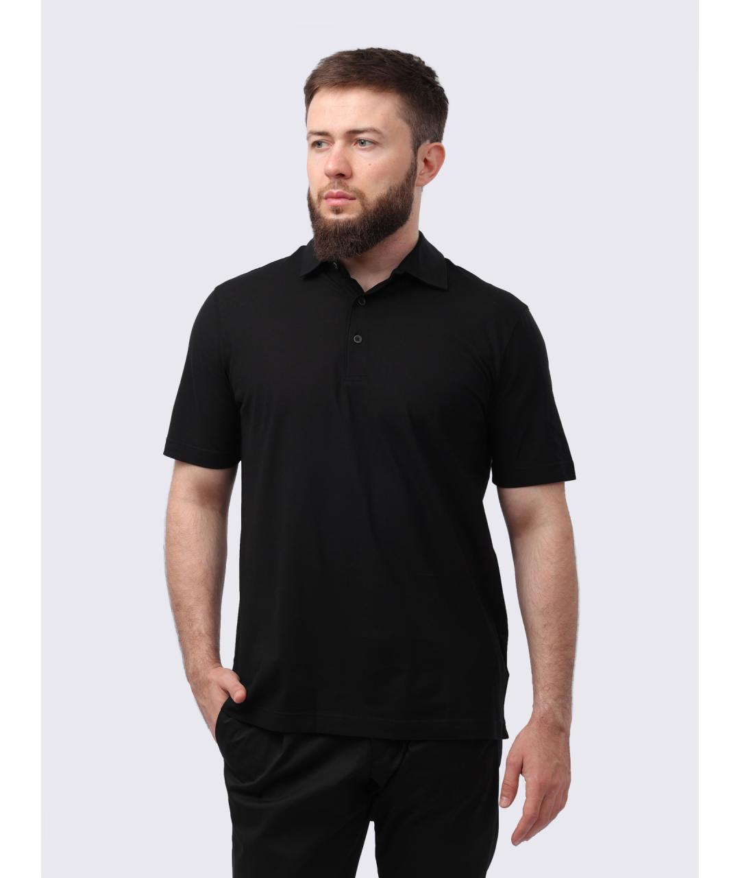 HERNO Черное хлопковое поло с коротким рукавом, фото 7