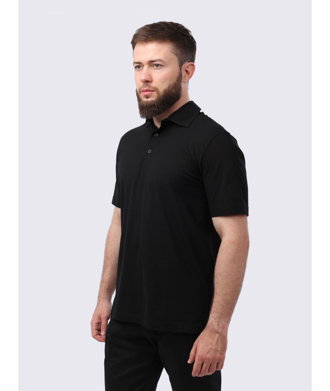 HERNO Черное хлопковое поло с коротким рукавом, фото 4