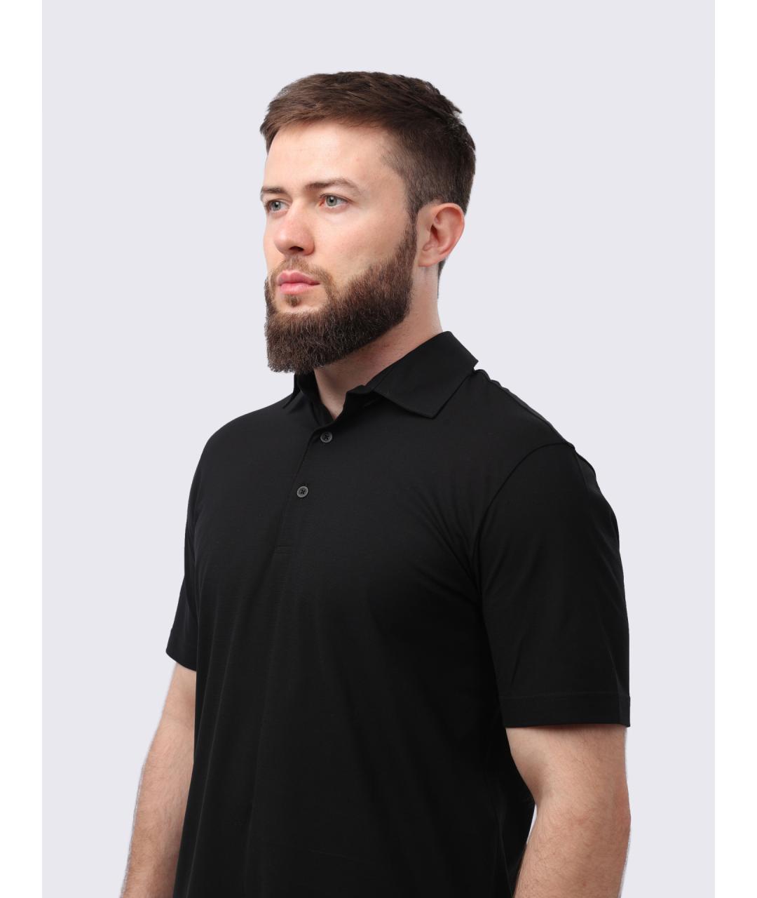 HERNO Черное хлопковое поло с коротким рукавом, фото 5