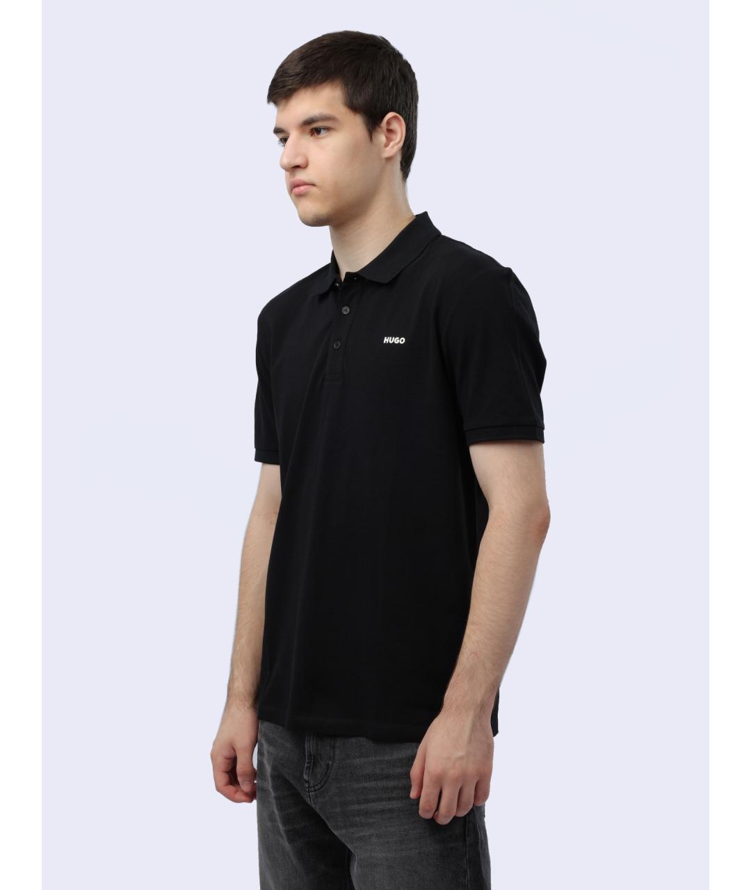 HUGO Черное хлопковое поло с коротким рукавом, фото 3