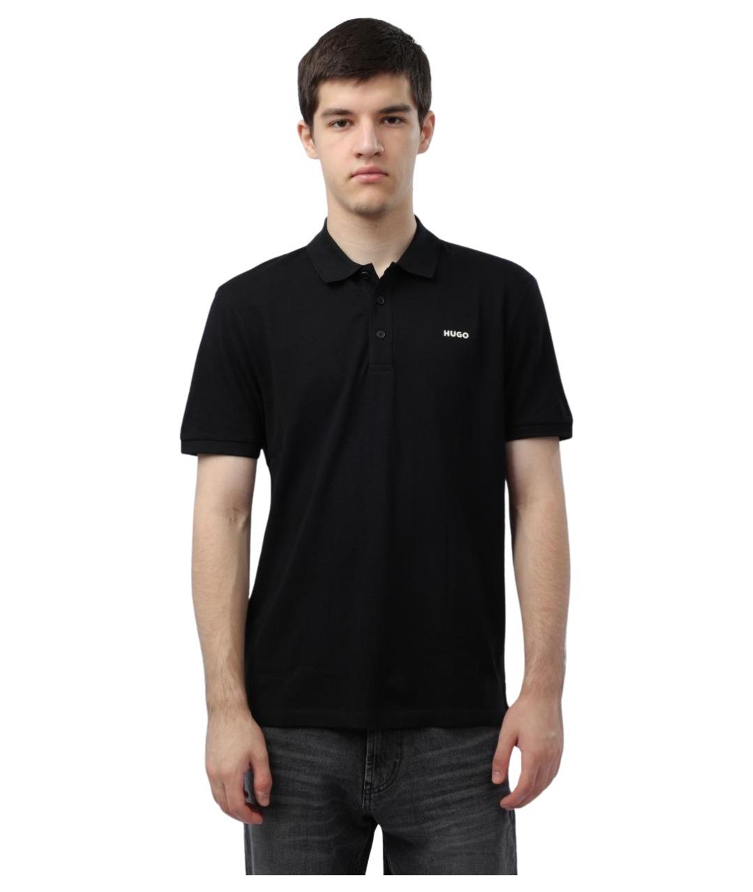 HUGO Черное хлопковое поло с коротким рукавом, фото 1