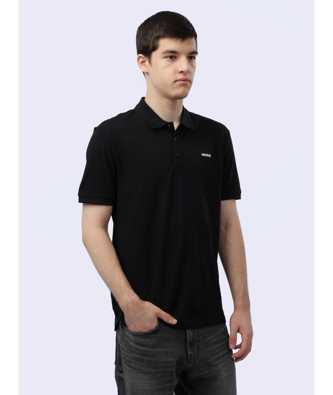 HUGO Черное хлопковое поло с коротким рукавом, фото 4