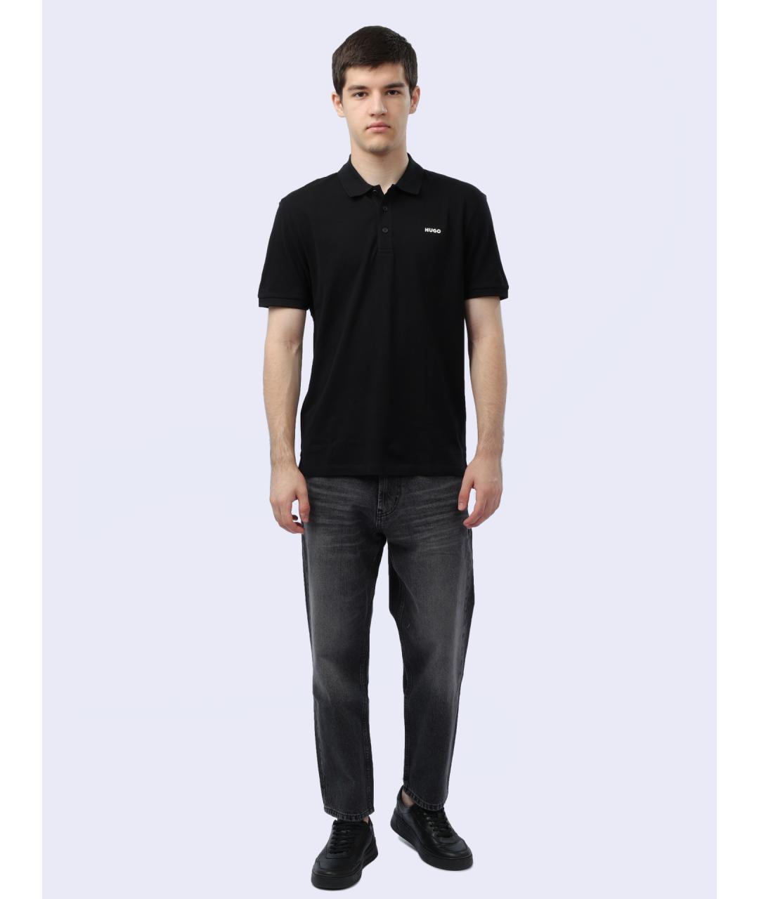 HUGO Черное хлопковое поло с коротким рукавом, фото 2