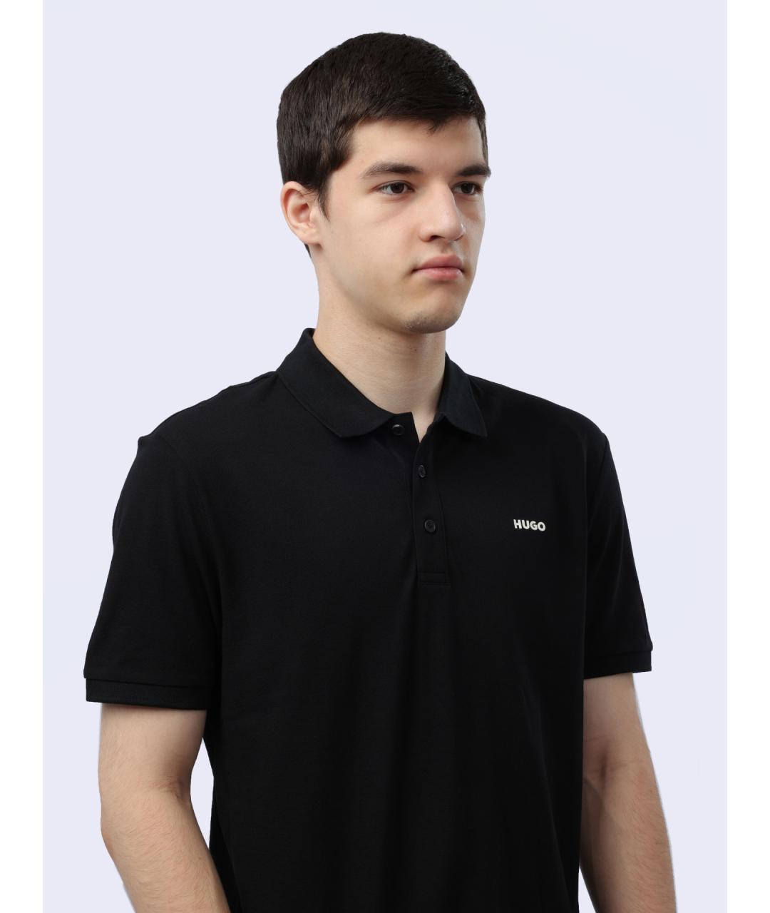 HUGO Черное хлопковое поло с коротким рукавом, фото 5