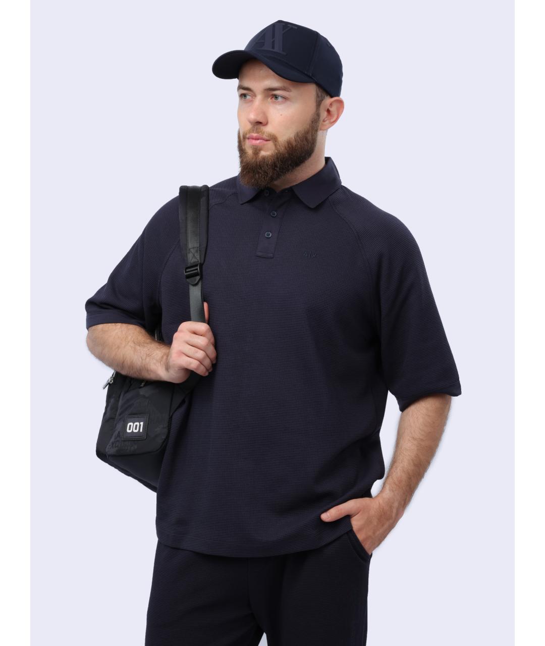 ARMANI EXCHANGE Синее хлопковое поло с коротким рукавом, фото 3