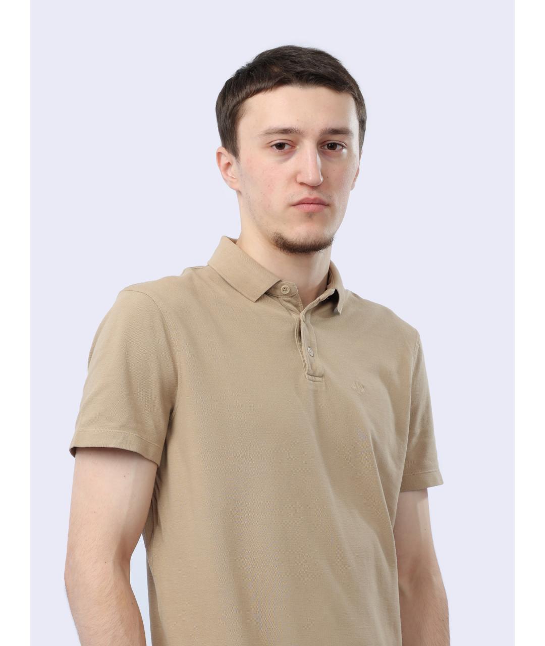 ARMANI EXCHANGE Бежевое хлопковое поло с коротким рукавом, фото 5