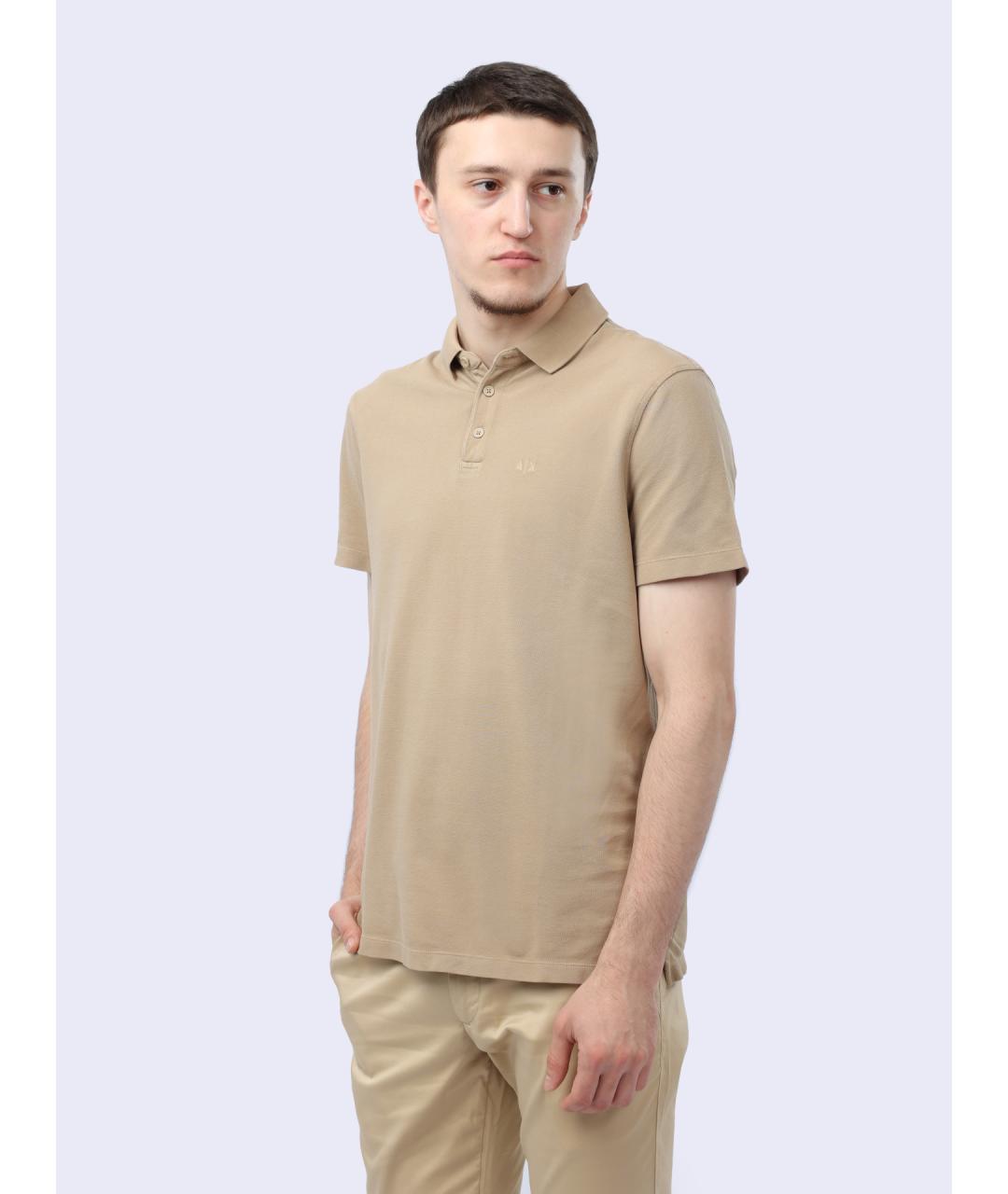 ARMANI EXCHANGE Бежевое хлопковое поло с коротким рукавом, фото 4